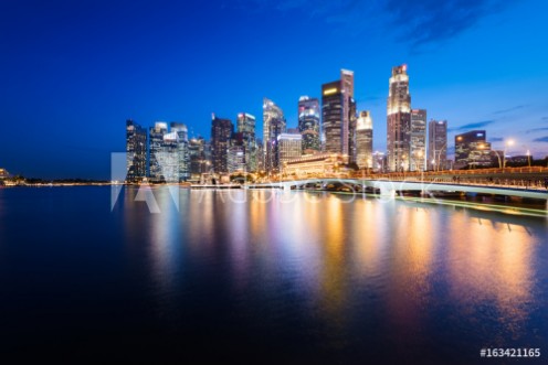 Picture of Singapore skyline at night Central Business District Fullerton Park at the newly built Jubilee Bridge